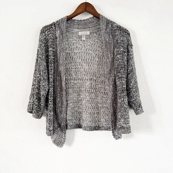 Dress Barn Open Knit Texture Cardigan Gray M Boho Coastal Cottage Transitional - Picture 1 of 9